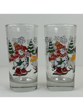 Set of 2 Vintage 1999 Home Interiors Snowman Drinking Glasses 10 oz Holiday